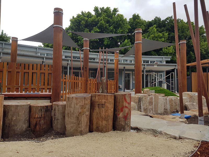 Childcare shade on timber posts