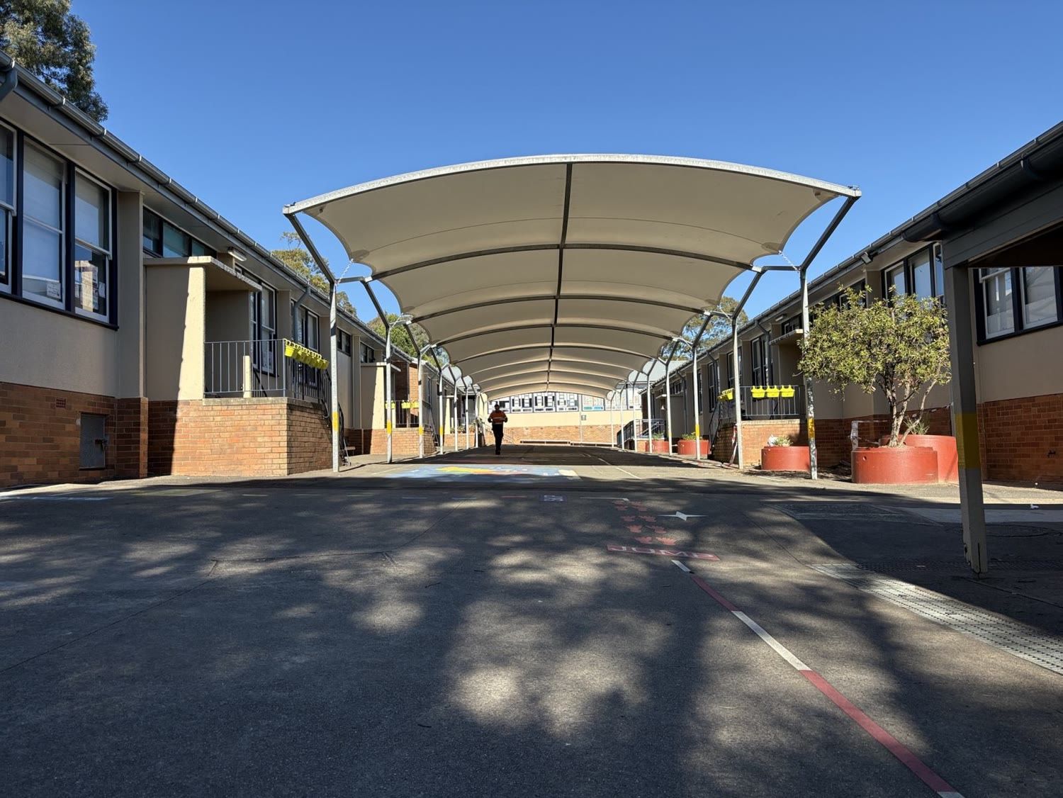 Covered walkway between classrooms