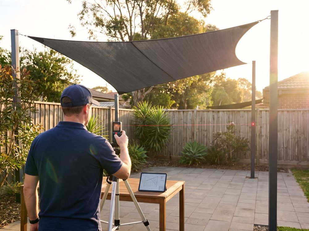 Step 1: an A-Z installer measuring a backyard site